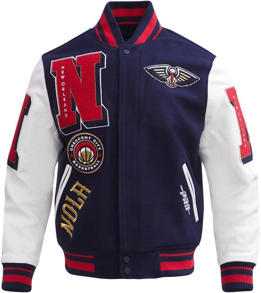 imagePro Standard Mens NBA Mash Up Varsity JacketMidnight NavyRedMidnight Navy