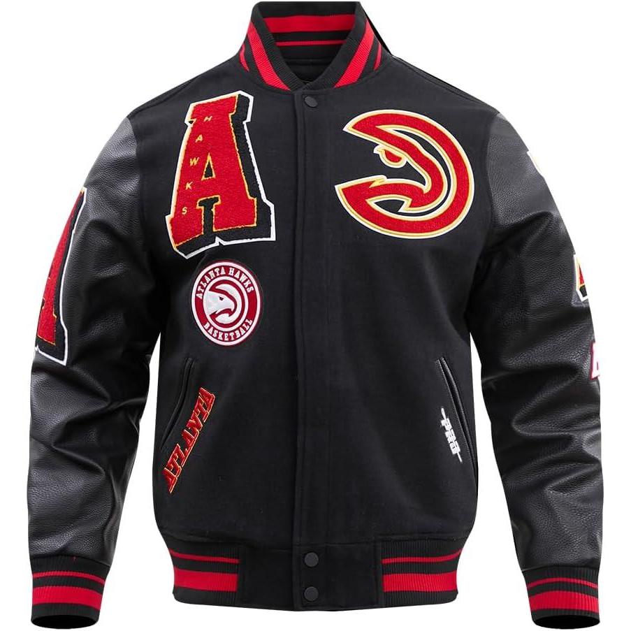 imagePro Standard Mens NBA Mash Up Varsity JacketBlackRedBlack