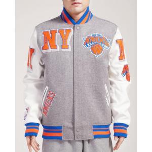 Pro Standard Mens NBA Mash Up Varsity Jacket(Heather Grey/Royal/Orange)