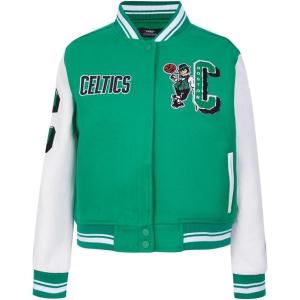 Pro Standard Womens NBA Mash Up Varsity Jacket(Kelly Green/ White)
