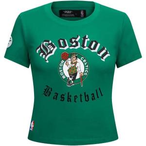 Pro Standard Womens NBA Old English Cotton Short Sleeve Slim Fit Tee(Kelly Green)