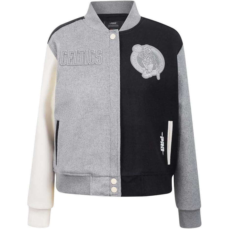 imagePRO STANDARD Womens NBA Reverse French Terry Wool Varsity JacketBlackGrayEggshell