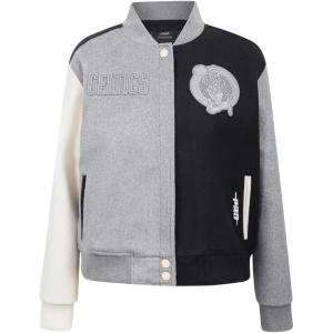 PRO STANDARD Womens NBA Reverse French Terry Wool Varsity Jacket(Black/Gray/Eggshell)