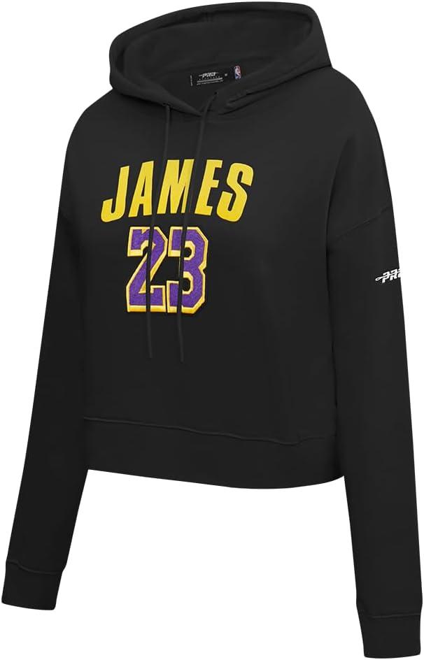 imagePro Standard Womens NBA Los Angeles Lakers Lebron James 23 Classic Player Cropped Pullover Hoodie Black M