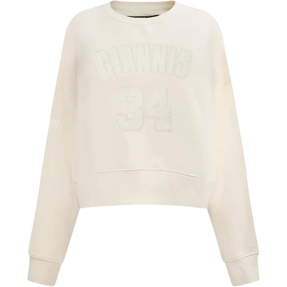 imagePro Standard NBA womens Womens Nba Milwaukee Bucks Neutrals Player Brushed Back French Terry Crewneck SweatshirtEggshell