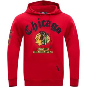 Pro Standard Mens NHL Old English Pull Over Hoodie(Red)