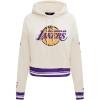Pro Standard Womens NBA Retro Classics Brushed Back French Terry Cropped Pullover Hoodie(Eggshell/ Purple)