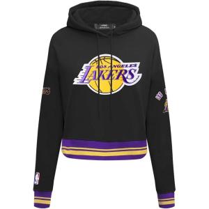 Pro Standard Womens NBA Retro Classics Brushed Back French Terry Cropped Pullover Hoodie(Black/Purple/Yellow)