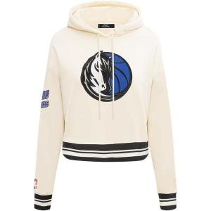 Pro Standard Womens NBA Retro Classics Brushed Back French Terry Cropped Pullover Hoodie(Eggshell/ Midnight Navy)