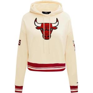 Pro Standard Womens NBA Retro Classics Brushed Back French Terry Cropped Pullover Hoodie(Eggshell/ Red)