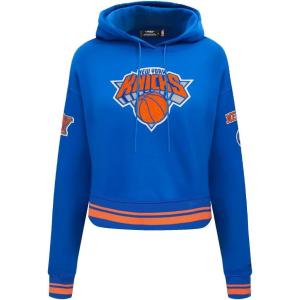 Pro Standard Womens NBA Retro Classics Brushed Back French Terry Cropped Pullover Hoodie(Royal/Orange/Royal)