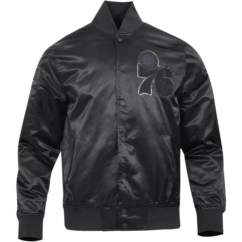 imagePro Standard Mens NBA Classic Triple Black Satin JacketTriple Black