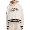 Pro Standard Womens NFL Retro Classics Brushed Back French Terry Cropped Pullover Hoodie(Eggshell/ Black)