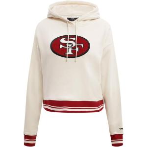 Pro Standard Womens NFL Retro Classics Brushed Back French Terry Cropped Pullover Hoodie(Eggshell/ Red)