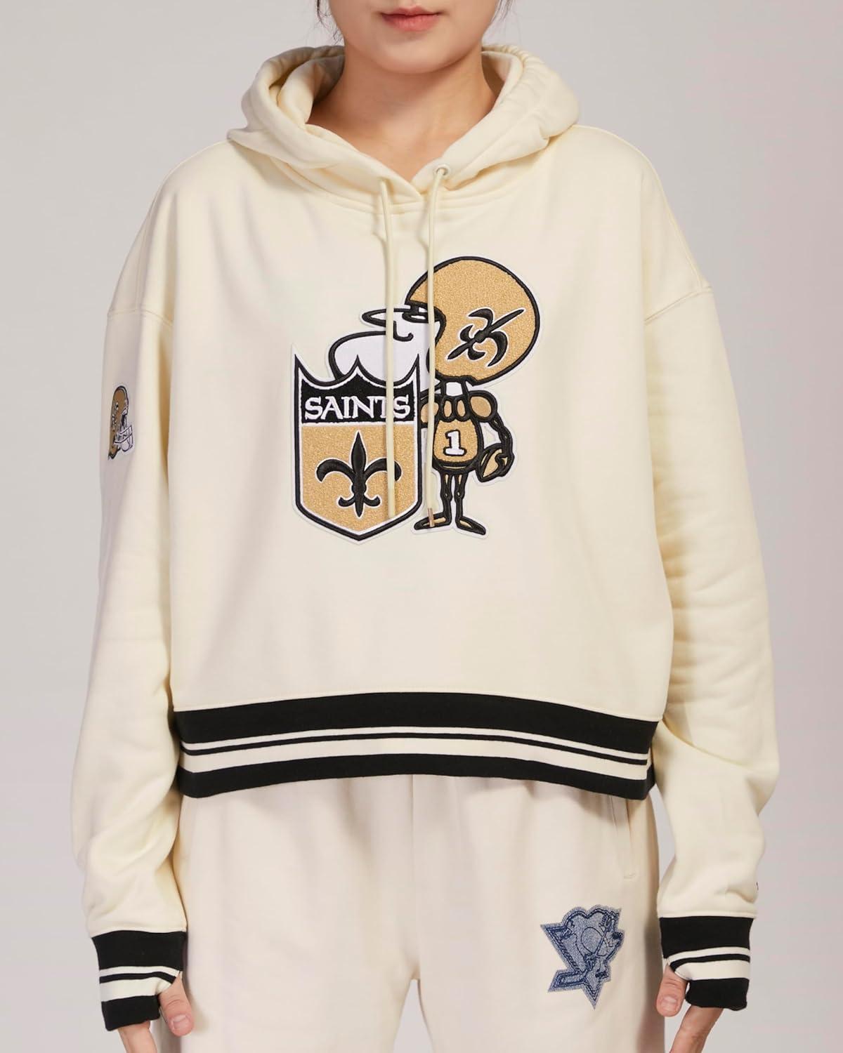 imagePro Standard Womens NFL Retro Classics Brushed Back French Terry Cropped Pullover HoodieEggshell Black