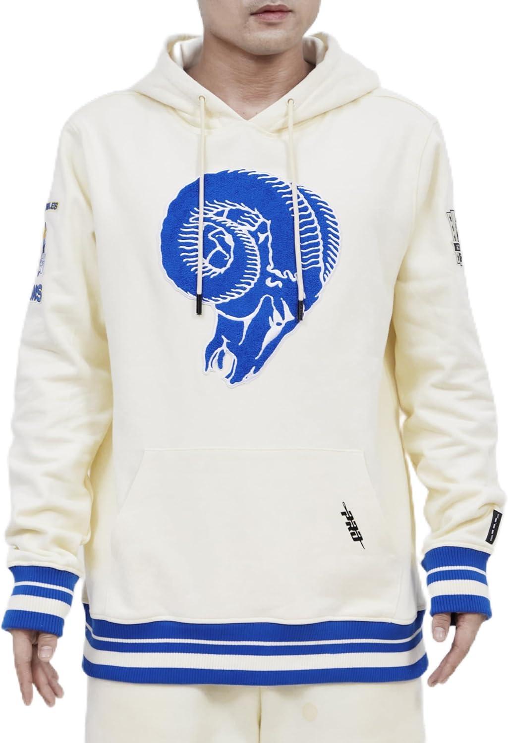 imagePro Standard Mens NFL Retro Classics Brushed Back French Terry Pull Over HoodieEggshellRoyal Blue