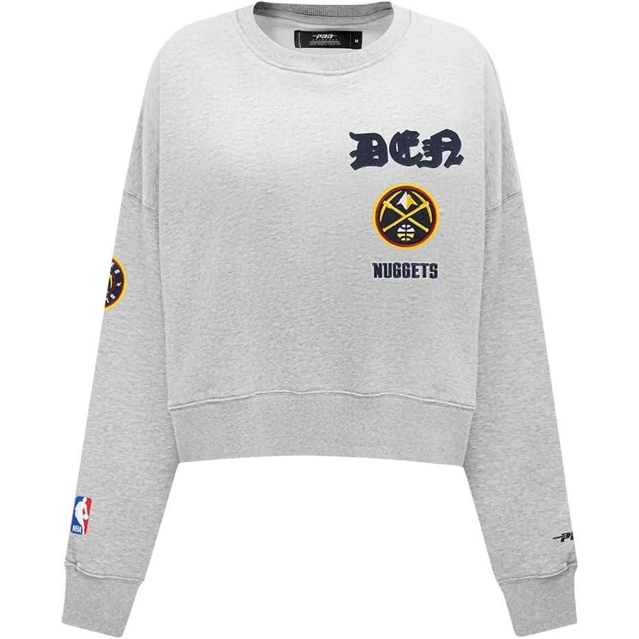 imagePro Standard Womens NBA Old English Brushed Back French Terry Crewneck SweatshirtHeather Grey