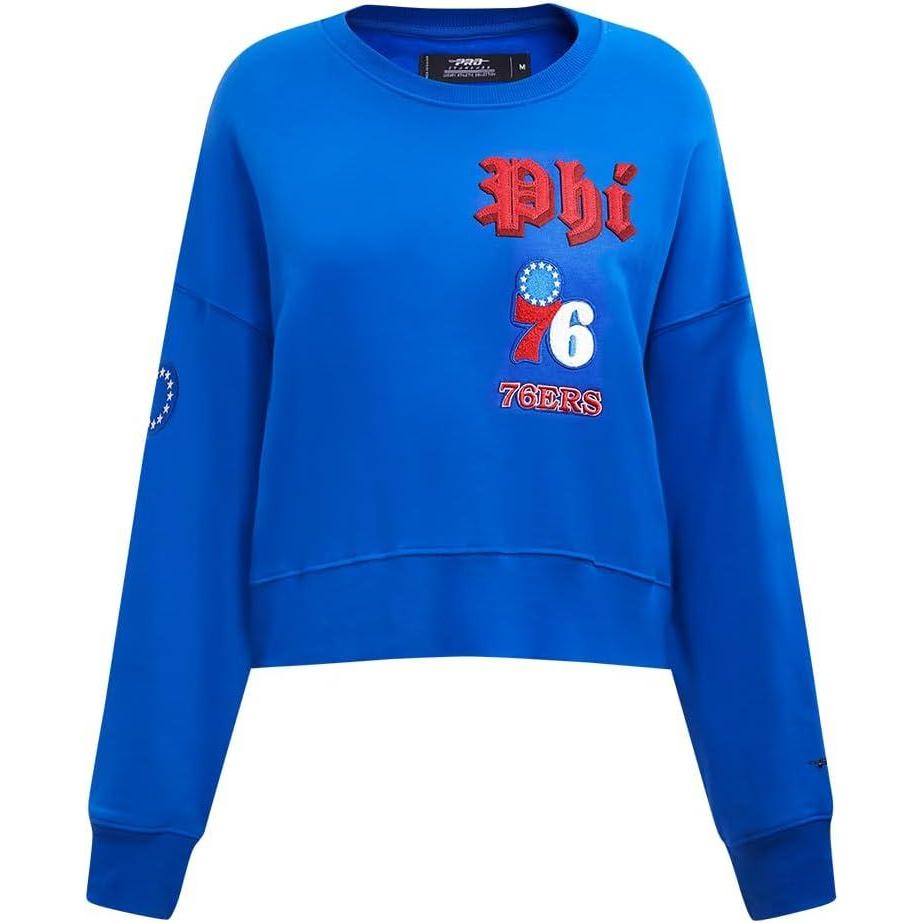 imagePro Standard Womens NBA Old English Brushed Back French Terry Crewneck SweatshirtRoyal Blue