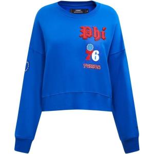 Pro Standard Womens NBA Old English Brushed Back French Terry Crewneck Sweatshirt(Royal Blue)