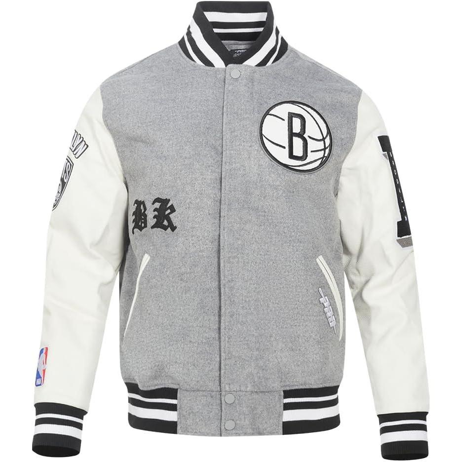 imagePro Standard Mens NBA Old English Varsity JacketHeather GreyWhiteBlack