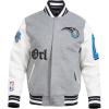 Pro Standard Mens NBA Old English Varsity Jacket(Heather Grey/White/Black)