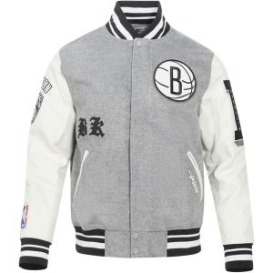 Pro Standard Mens NBA Old English Varsity Jacket(Heather Grey/White/Black)