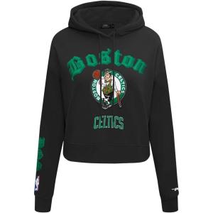 Pro Standard Womens NBA Old English Cropped Pullover Hoodie(Black)