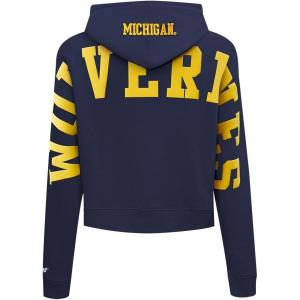 Womens College Wingspan Brushed Back French Terry Cropped Pullover Hoodie(Midnight Navy)