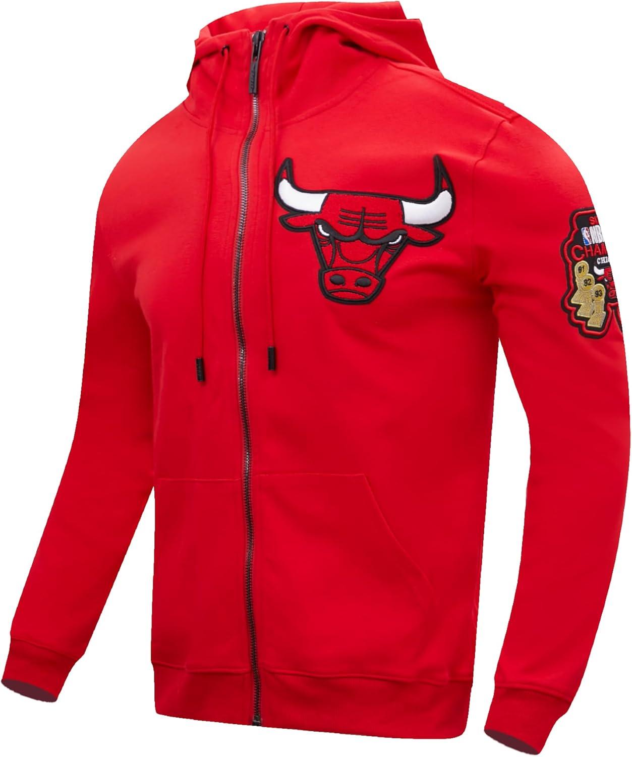 image:imagePro Standard Mens NBA Chicago Bulls Classic Chenille Full Zip Hoodie Red 3Xl