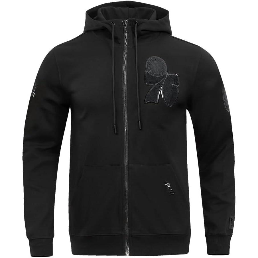 image:imagePro Standard Mens NBA Philadelphia 76Ers Classic Triple Black Full Zip Hoodie Triple Black Xl