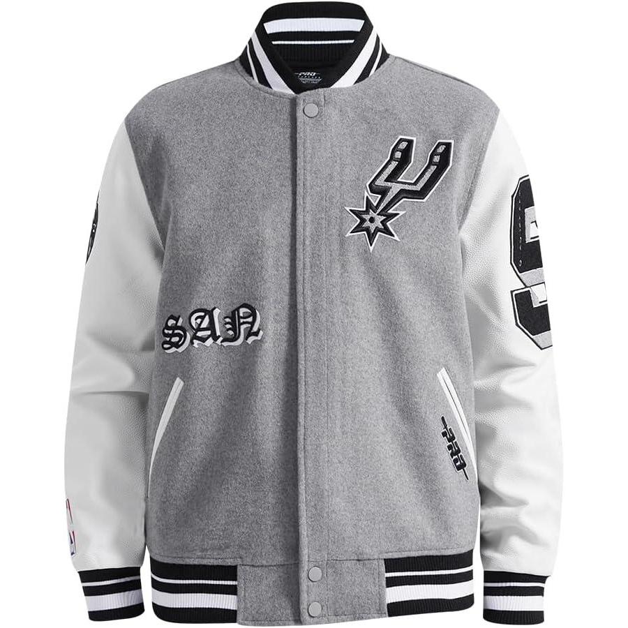 image:imagePro Standard NBA mens Mens Nba Old English Wool Varsity JacketHeather GreyWhiteBlack