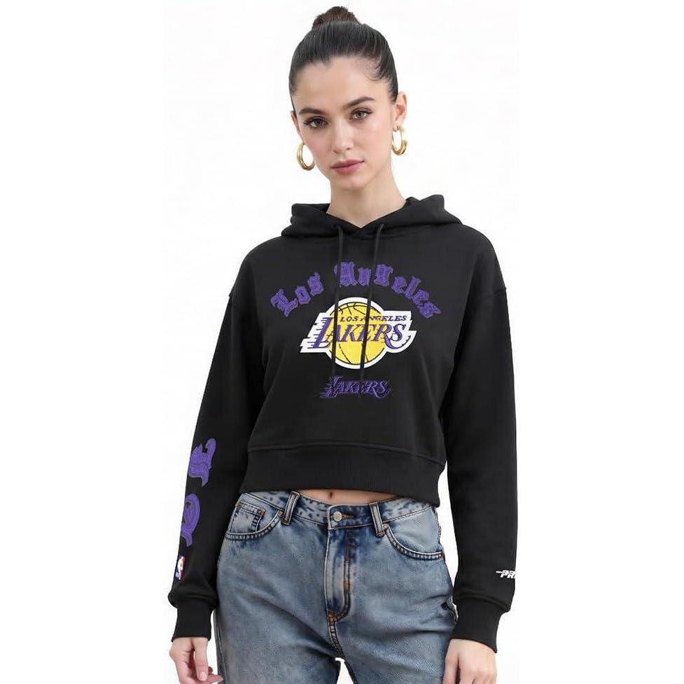image:imagePro Standard NBA womens Womens Nba Old English Brushed Back French Terry Cropped Pullover HoodieBlack