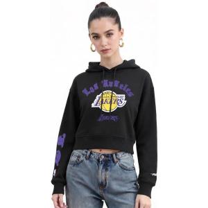 Pro Standard NBA womens Womens Nba Old English Brushed Back French Terry Cropped Pullover Hoodie(Black)