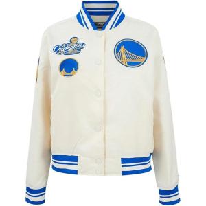 Pro Standard NBA womens Womens Nba Retro Classics Satin Jacket(Eggshell/Royal Blue)