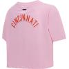 Womens NFL Classic Chenille Cotton Single Jersey Short Sleeve Boxy Tee(Cincinnati Bengals  Pink)