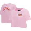 Womens NFL Classic Chenille Cotton Single Jersey Short Sleeve Boxy Tee(Cincinnati Bengals  Pink)