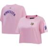 Womens NFL Classic Chenille Cotton Single Jersey Short Sleeve Boxy Tee(Minnesota Vikings  Pink)