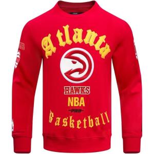 Pro Standard Mens NBA Old English Brushed Back French Terry Crewneck Sweatshirt(Red)