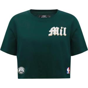 Pro Standard Womens NBA Old English Cotton Short Sleeve Boxy Tee(Forest Green)
