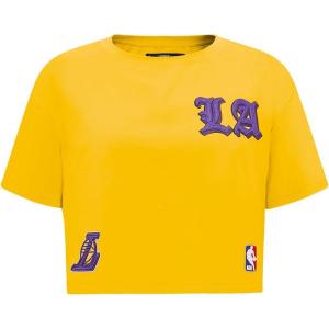 Pro Standard Womens NBA Old English Cotton Short Sleeve Boxy Tee(Yellow)