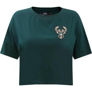 Womens NBA Classic Chenille Cotton Short Sleeve Boxy Tee(Forest Green)