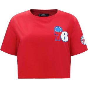 Womens NBA Classic Chenille Cotton Short Sleeve Boxy Tee(Red)