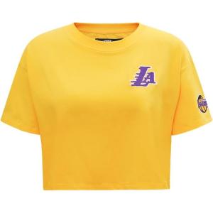 Womens NBA Classic Chenille Cotton Short Sleeve Boxy Tee(Yellow)