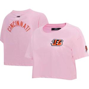 Womens NFL Classic Chenille Cotton Single Jersey Short Sleeve Boxy Tee(Cincinnati Bengals  Pink)