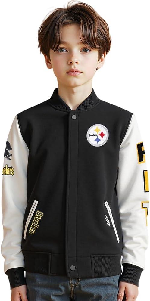 image:imagePro Standard Little Boys NFL Classic Chenille Varsity JacketBlackWhite