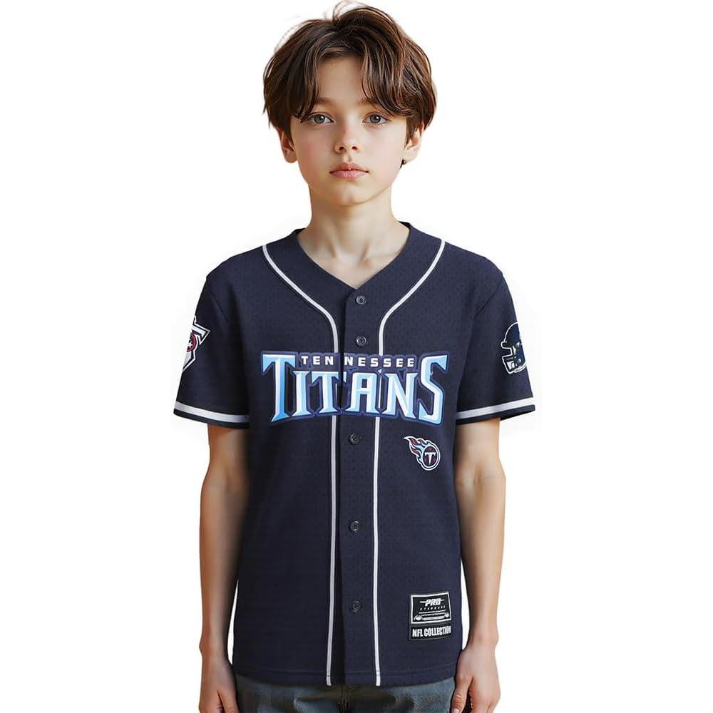image:imagePro Standard Big Boys NFL Tennessee Titans Mesh Button Down Mesh Top Midnight Navy S