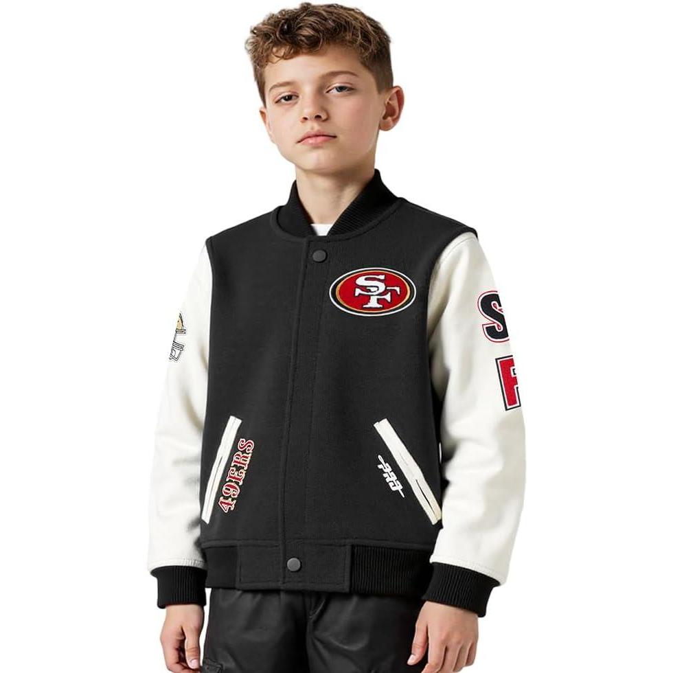 image:imagePro Standard Little Boys NFL Classic Chenille Varsity JacketBlackWhite