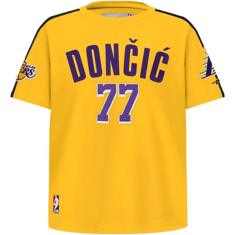 image:imagePro Standard Big Boys NBA Los Angeles Lakers Luka Doncic 77 Classic Player Short Sleeve Taping Tee YellowBlack M