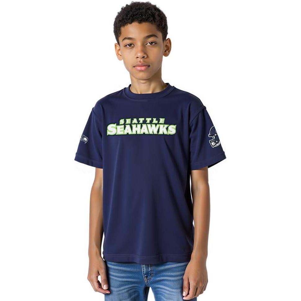 image:imagePro Standard Big Boys NFL Seattle Seahawks Classic Chenille Short Sleeve Tee Midnight Navy M