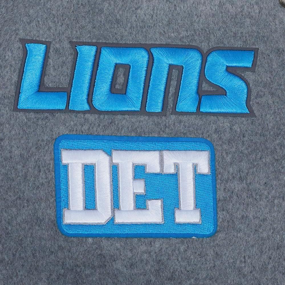 image:imageDetroit Lions Area Code Mens Rib Wool Varsity Jacket Heather GreyWhiteBlack by Pro StandardGrey